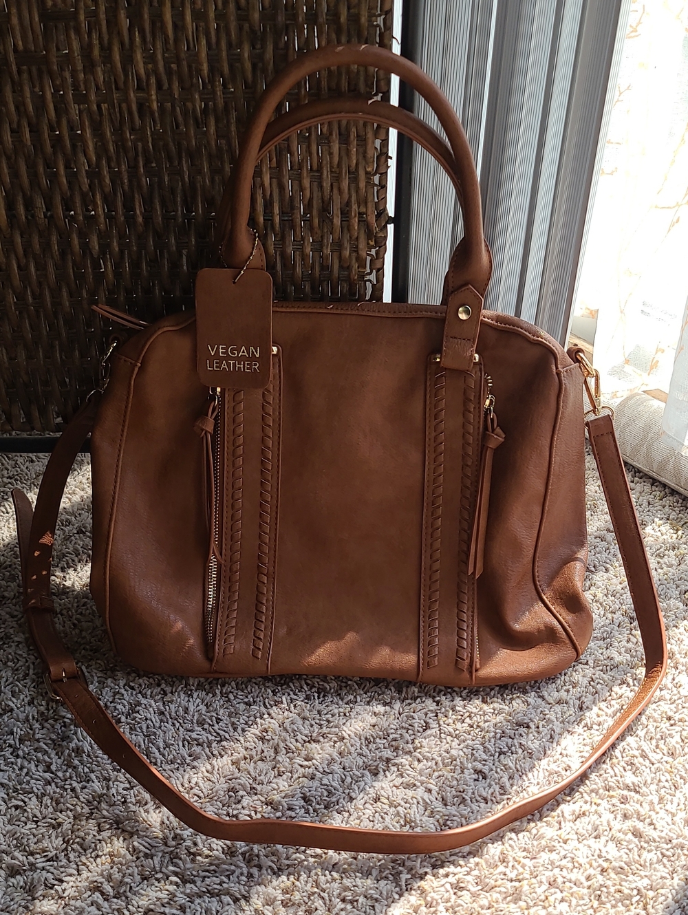 Sasha + Sofi Vegan Leather Brown Satchel Handbag